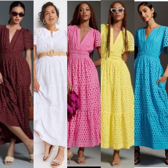 NWT Anthropologie Somerset Maxi Dress Eyelet Edition PINK - Picture 6 of 10